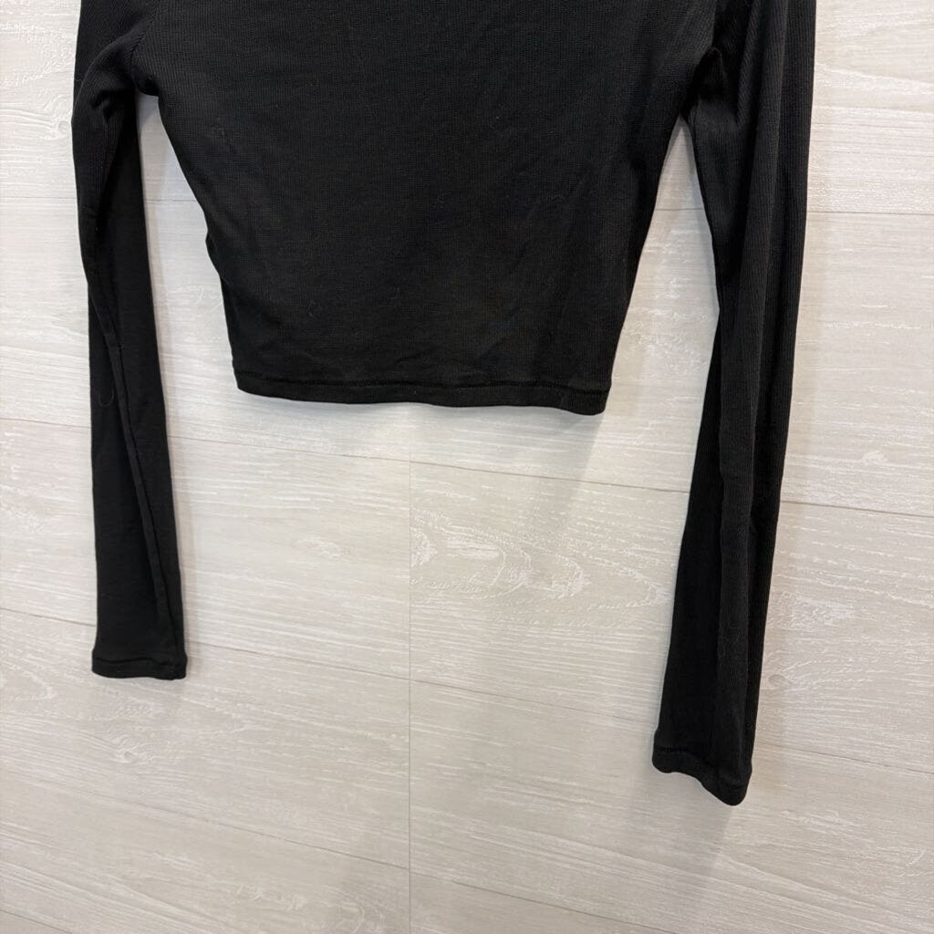 Madewell Black Ribbed Cropped Long Sleeve Top Medium
