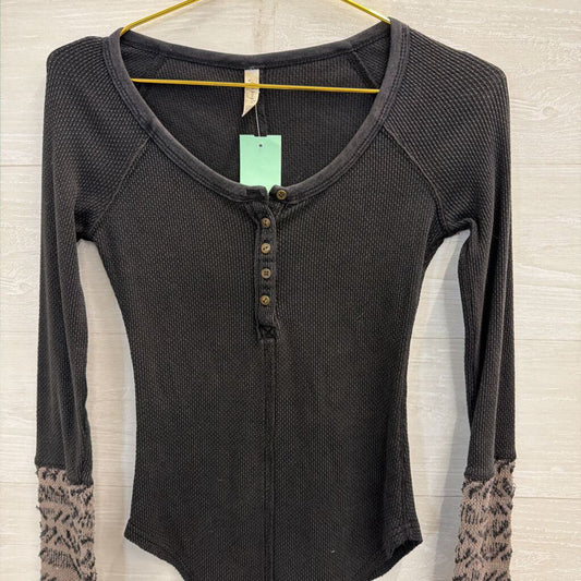 Free People Black Textured Long Sleeve Top Extra Small