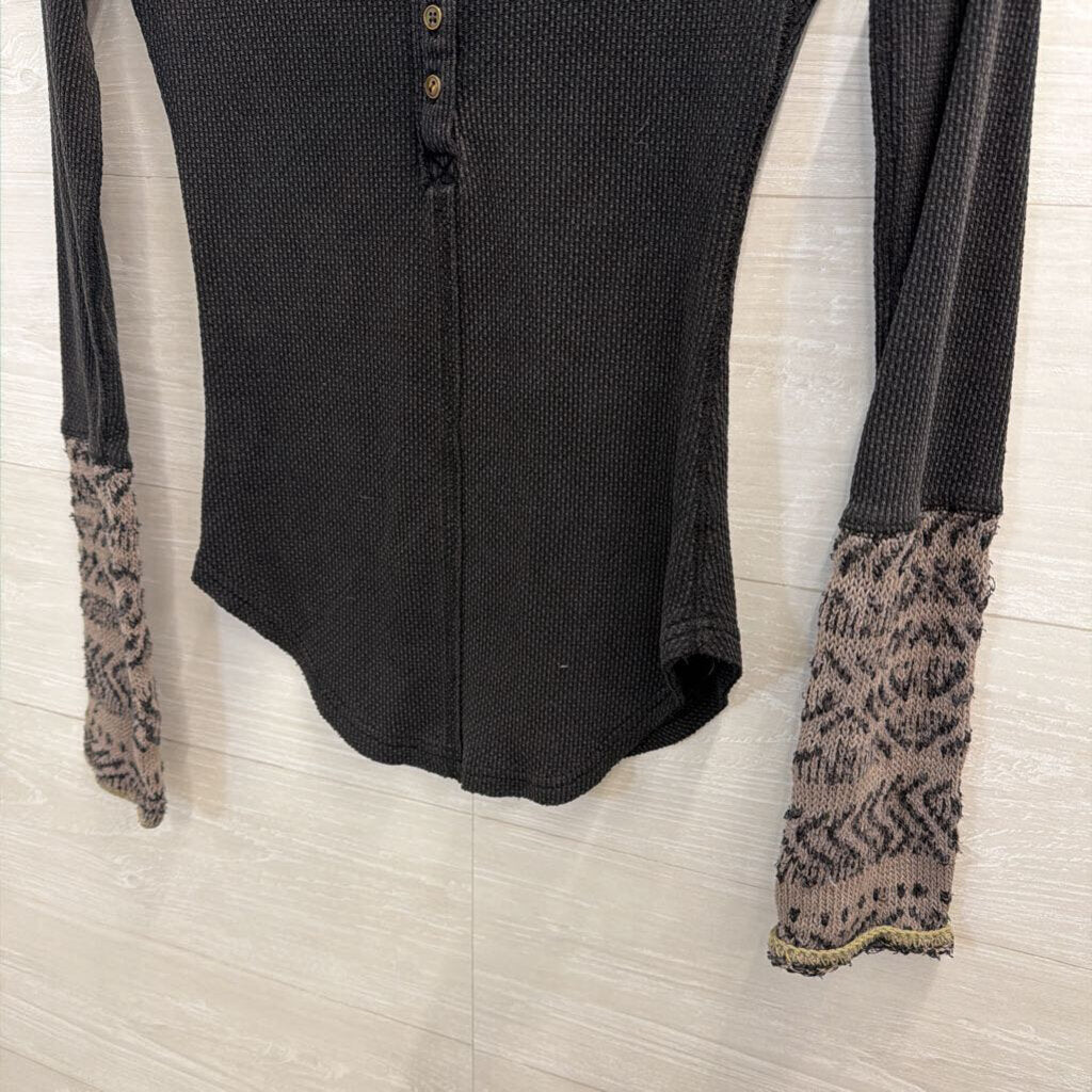Free People Black Textured Long Sleeve Top Extra Small
