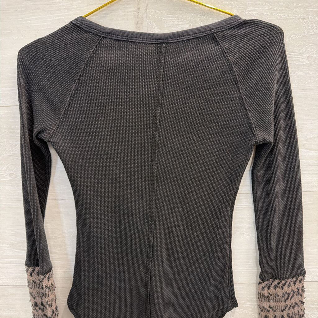 Free People Black Textured Long Sleeve Top Extra Small