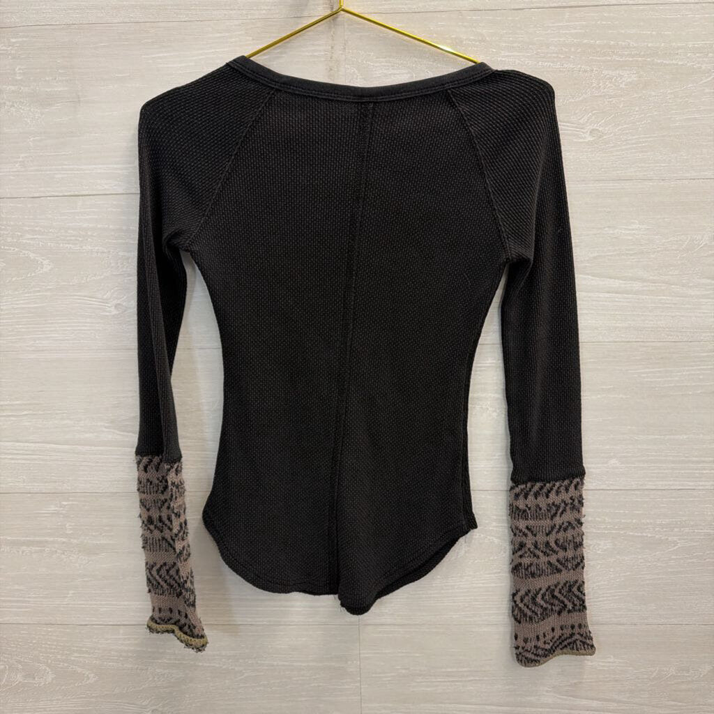 Free People Black Textured Long Sleeve Top Extra Small