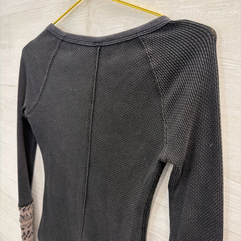 Free People Black Textured Long Sleeve Top Extra Small