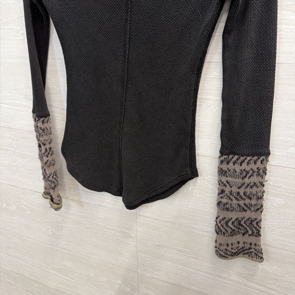Free People Black Textured Long Sleeve Top Extra Small