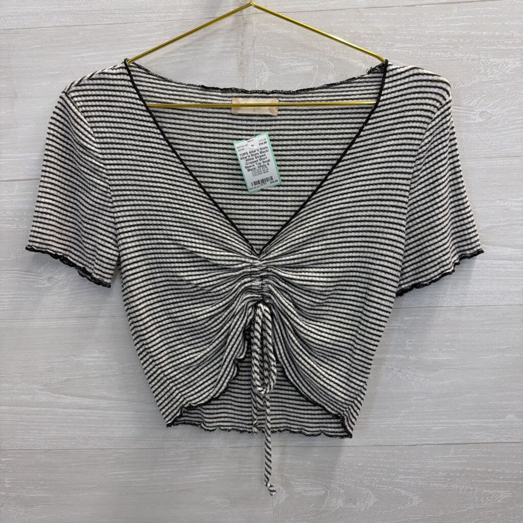 Altar'd State Black/ White Striped Cropped Short Sleeve Top Small