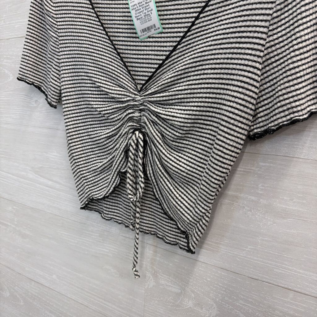 Altar'd State Black/ White Striped Cropped Short Sleeve Top Small