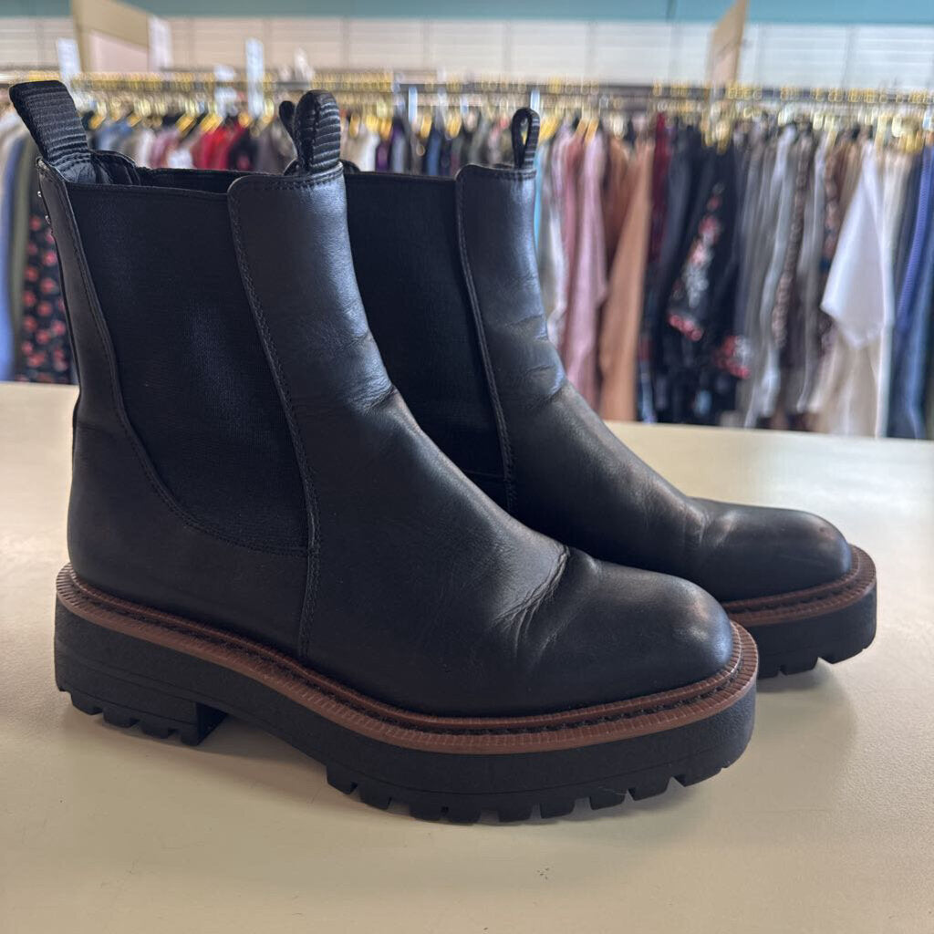 Sam Edelman Black Leather Laguna Chelsea Platform Boots 5.5