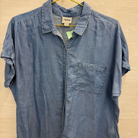 Como ReVintage Blue Chambray Short Sleeve Button Down Top Large