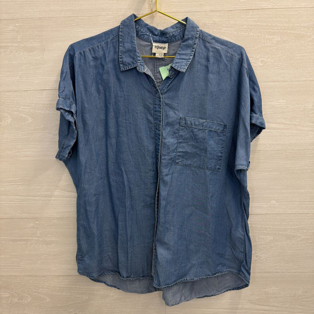 Como ReVintage Blue Chambray Short Sleeve Button Down Top Large