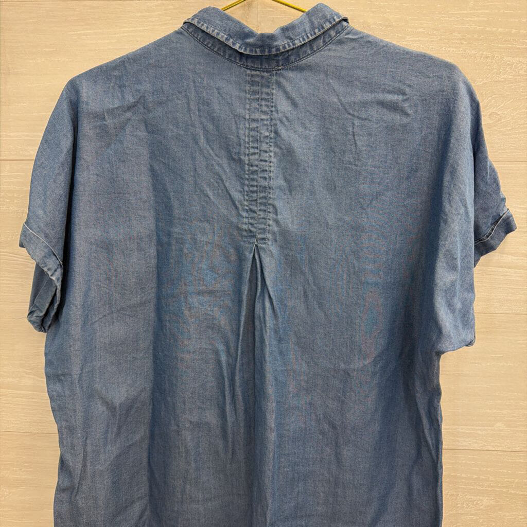Como ReVintage Blue Chambray Short Sleeve Button Down Top Large