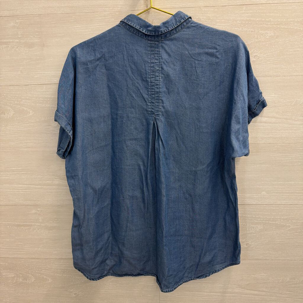 Como ReVintage Blue Chambray Short Sleeve Button Down Top Large