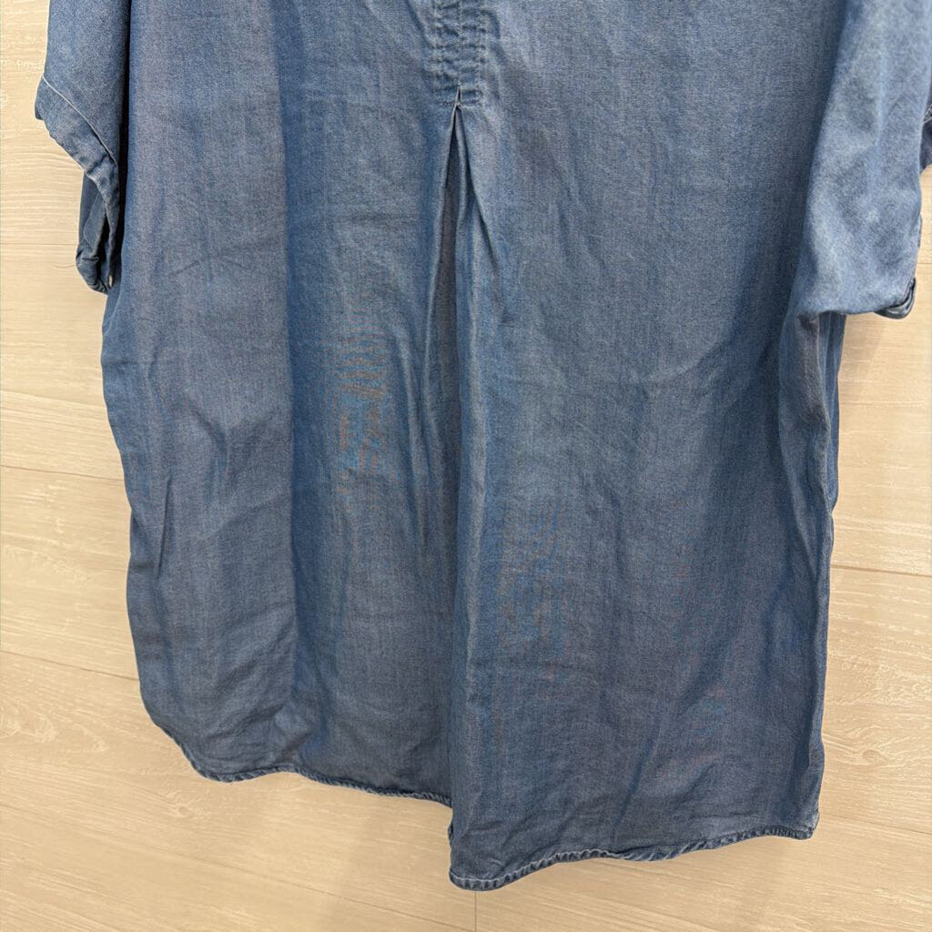 Como ReVintage Blue Chambray Short Sleeve Button Down Top Large