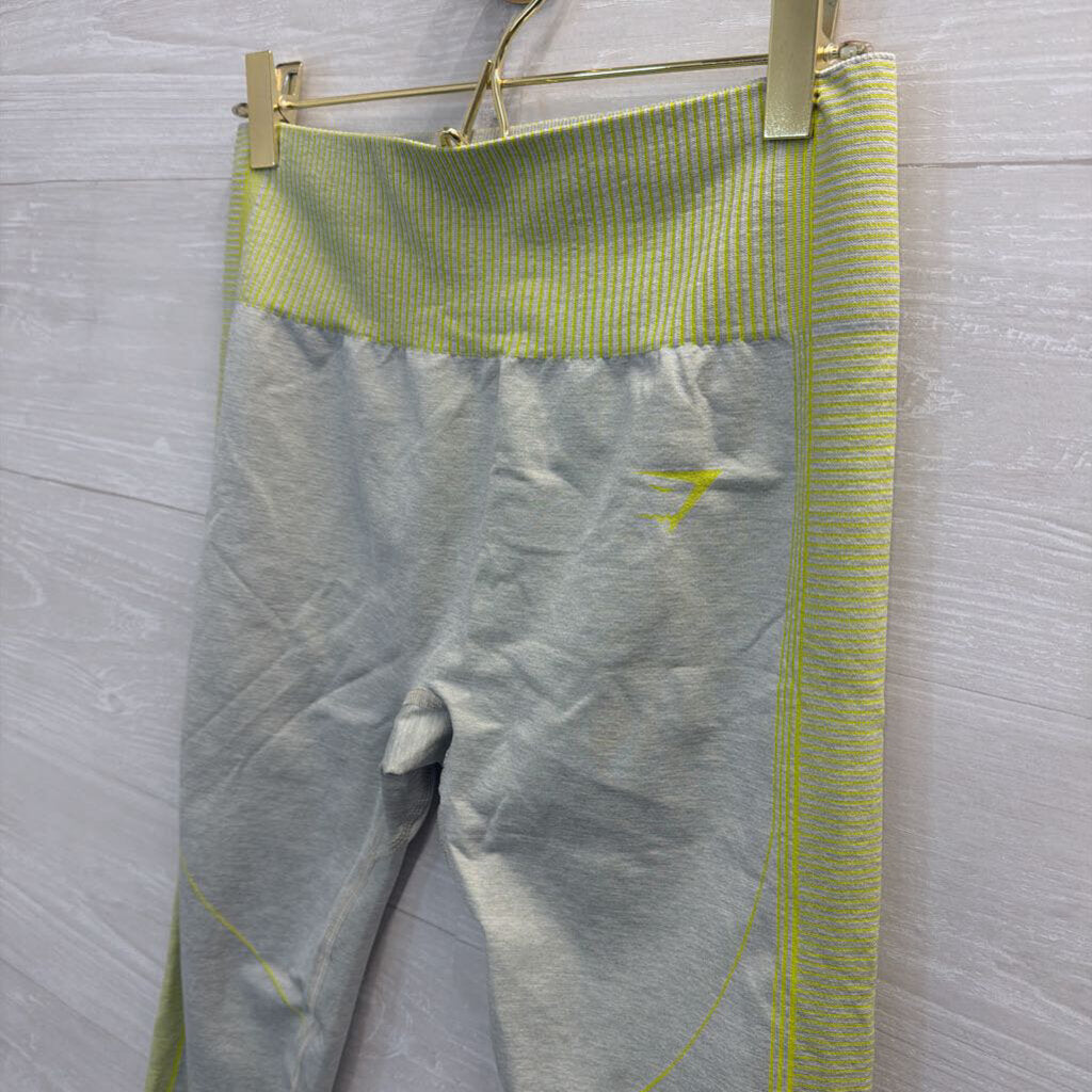 Gym Shark Grey/ Lime Green Cropped Leggings Large