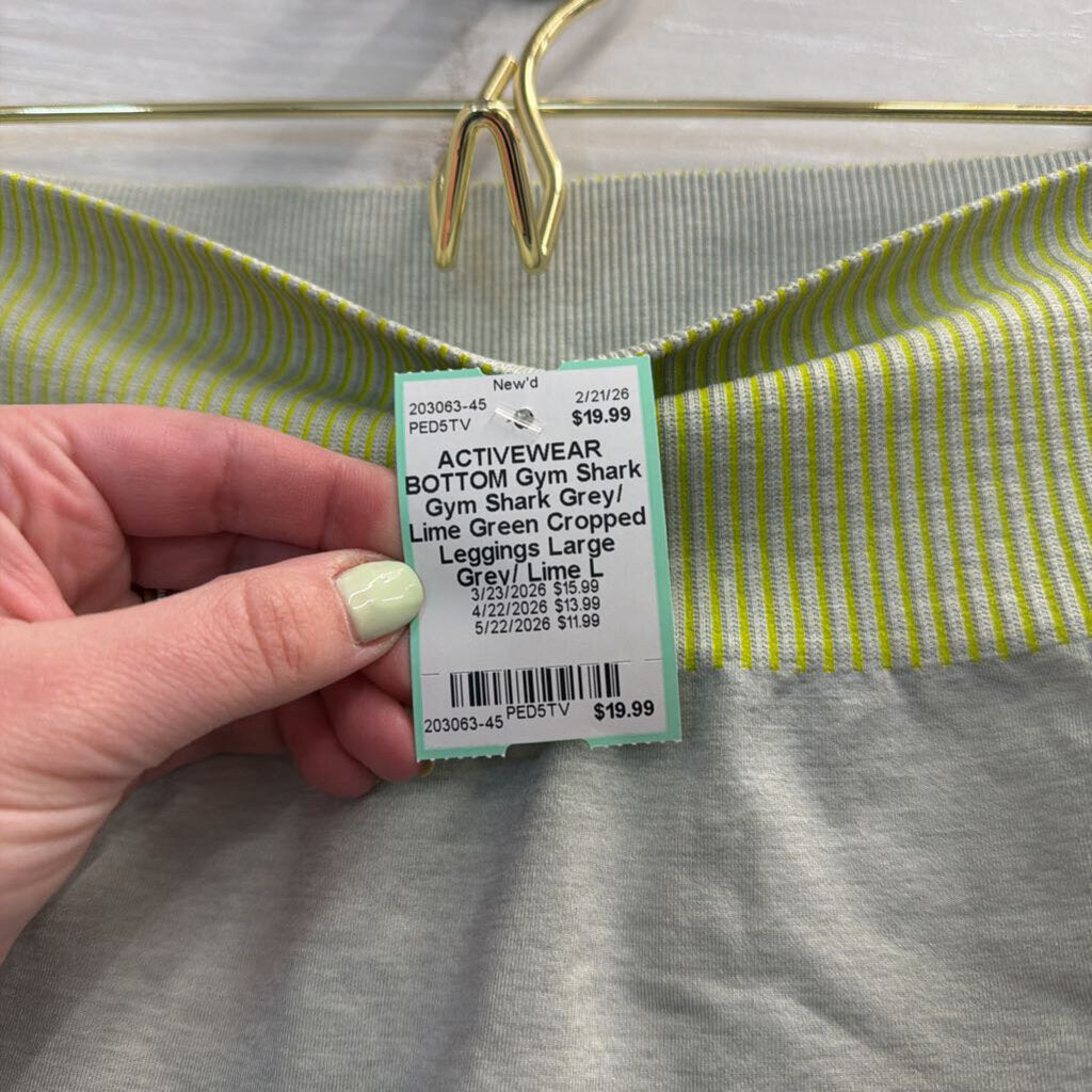 Gym Shark Grey/ Lime Green Cropped Leggings Large