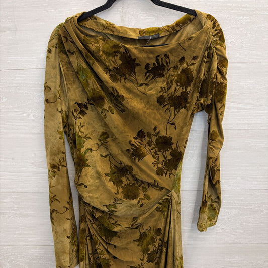Zara Green Floral Velvet Long Sleeve Off Shoulder Maxi Dress Small