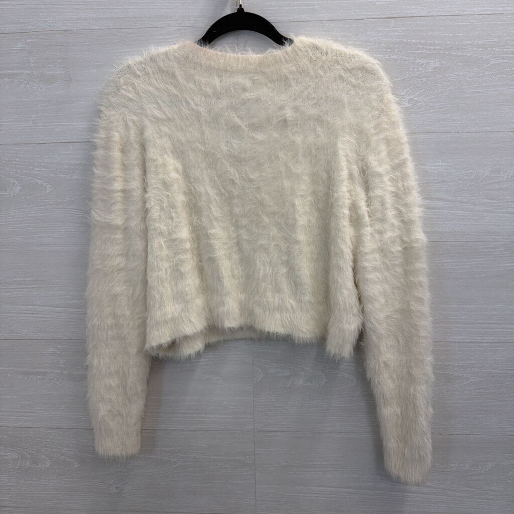 Kendall and Kyle Cream Fuzzy Soft Knit Cropped Sweater Large