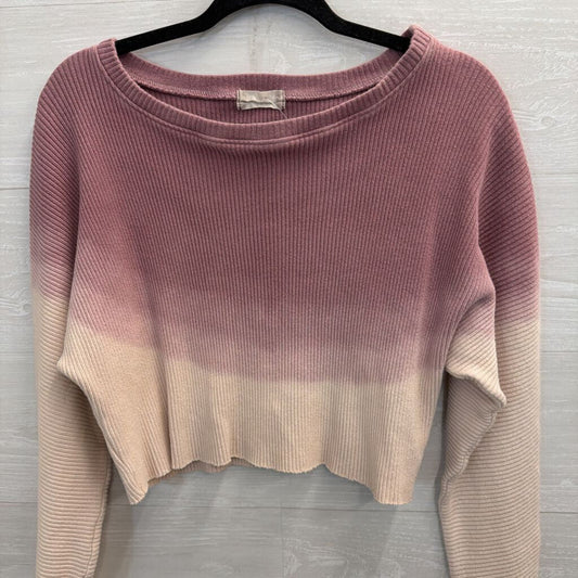 Altar'd State Pink/ White Ribbed Cropped Long Sleeve Top Small