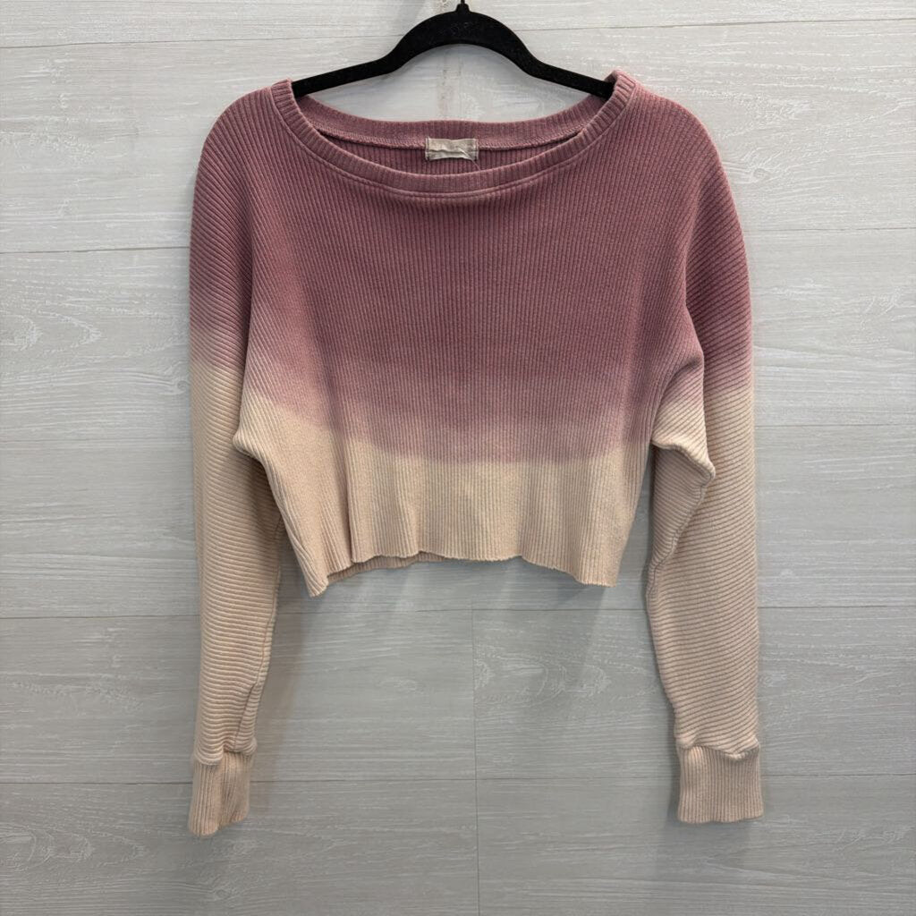 Altar'd State Pink/ White Ribbed Cropped Long Sleeve Top Small