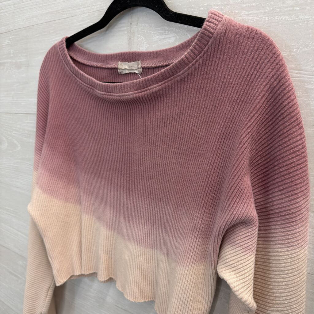 Altar'd State Pink/ White Ribbed Cropped Long Sleeve Top Small