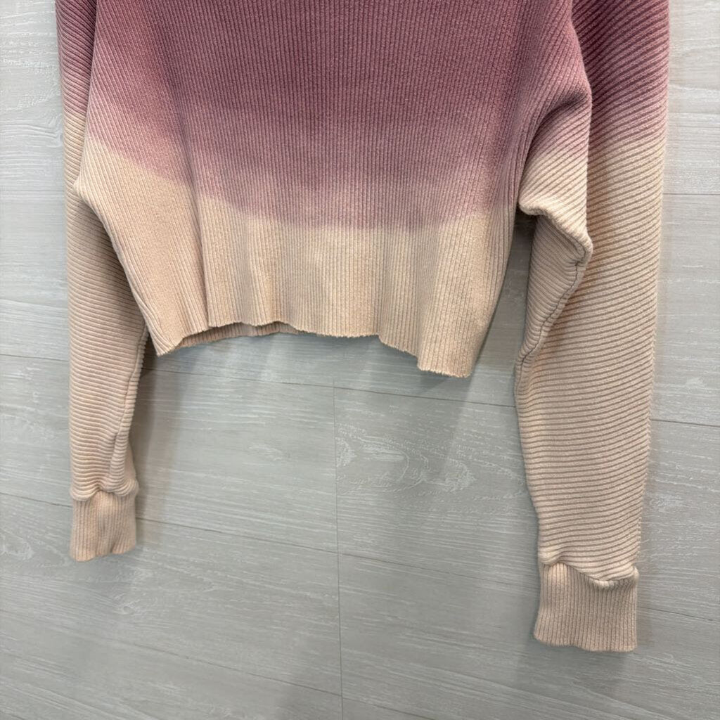 Altar'd State Pink/ White Ribbed Cropped Long Sleeve Top Small