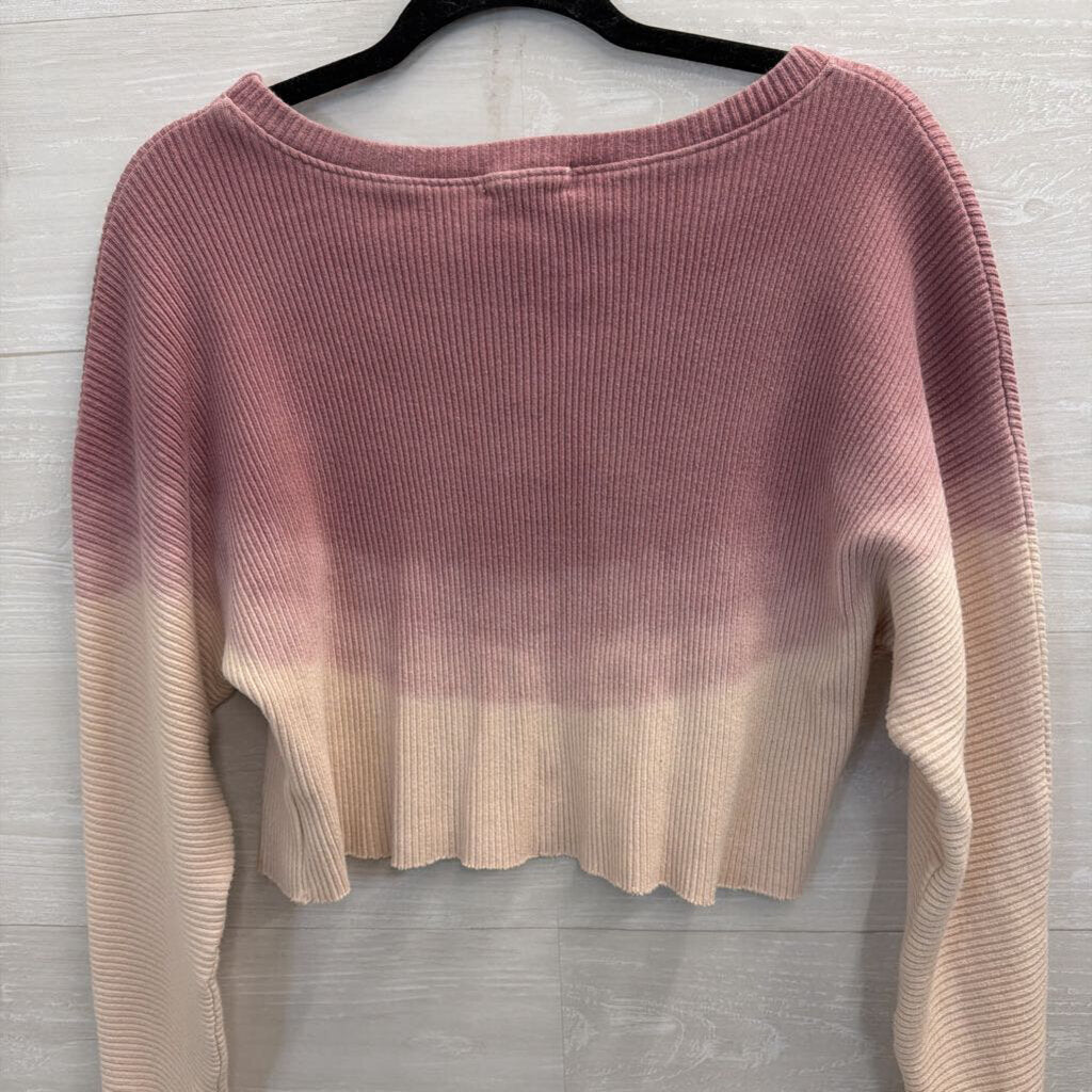 Altar'd State Pink/ White Ribbed Cropped Long Sleeve Top Small