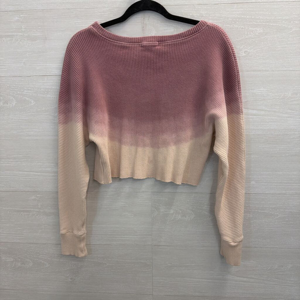 Altar'd State Pink/ White Ribbed Cropped Long Sleeve Top Small