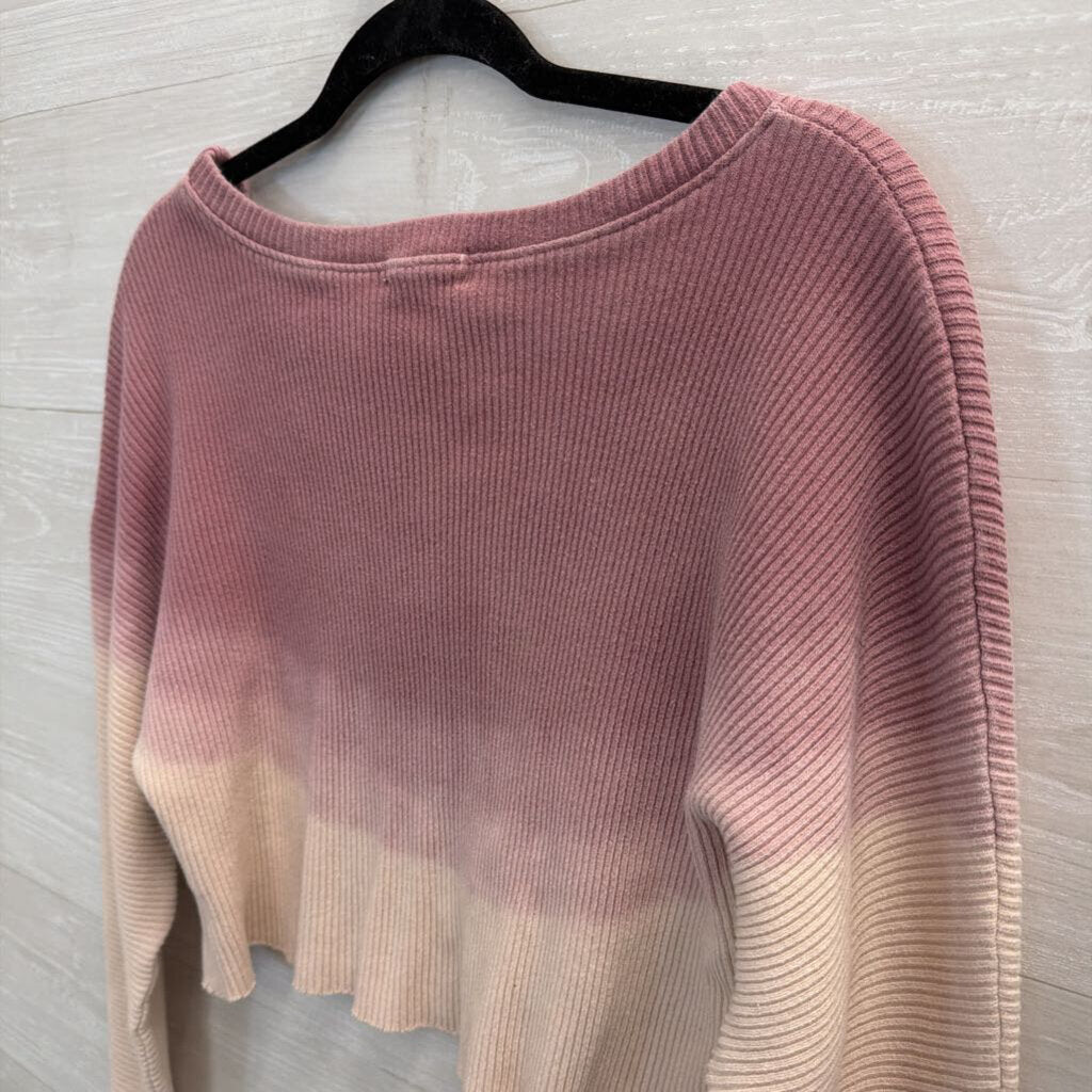 Altar'd State Pink/ White Ribbed Cropped Long Sleeve Top Small