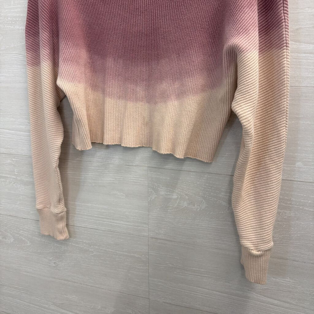 Altar'd State Pink/ White Ribbed Cropped Long Sleeve Top Small