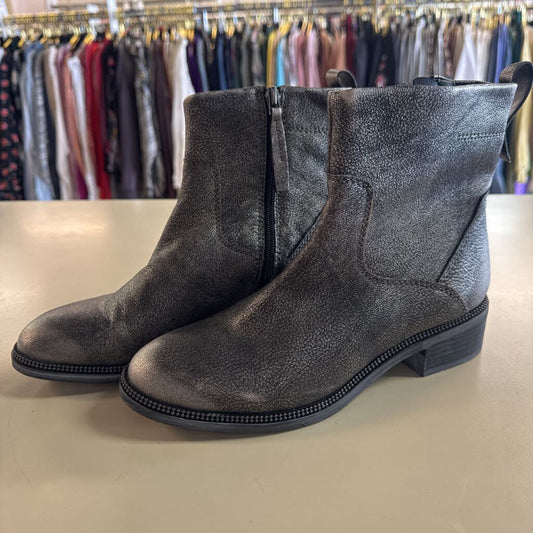 Franco Sarto Metallic Silver Leather Ankle Boots 7