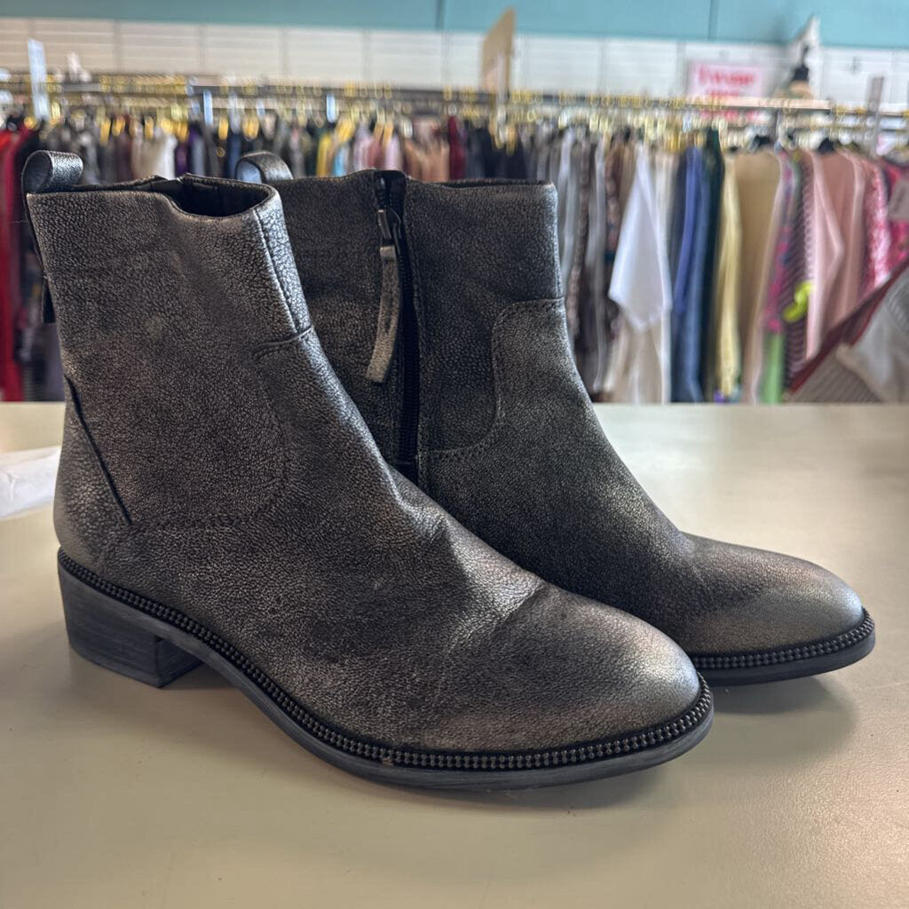 Franco Sarto Metallic Silver Leather Ankle Boots 7