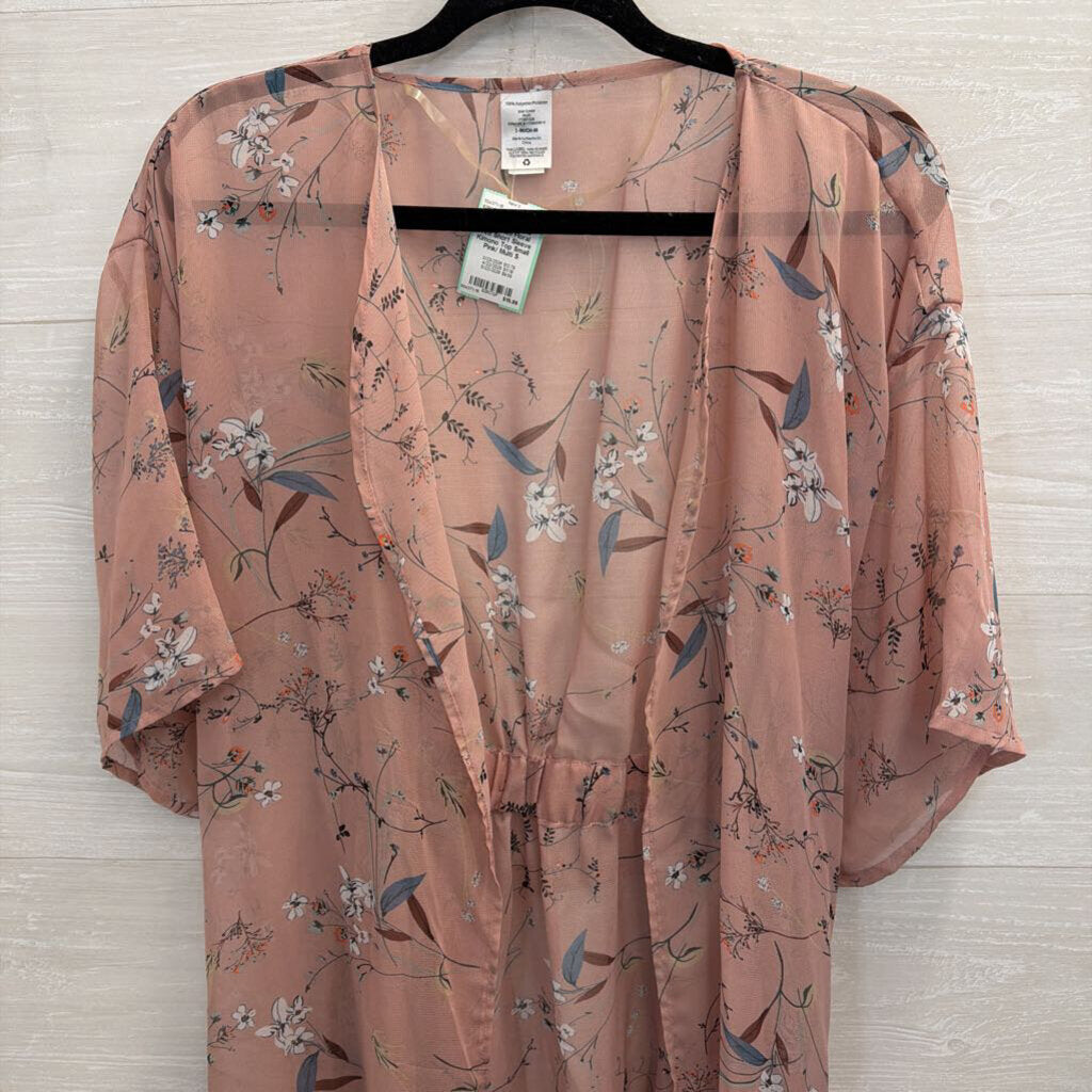 Pink/ Multi Floral Print Short Sleeve Kimono Top Small