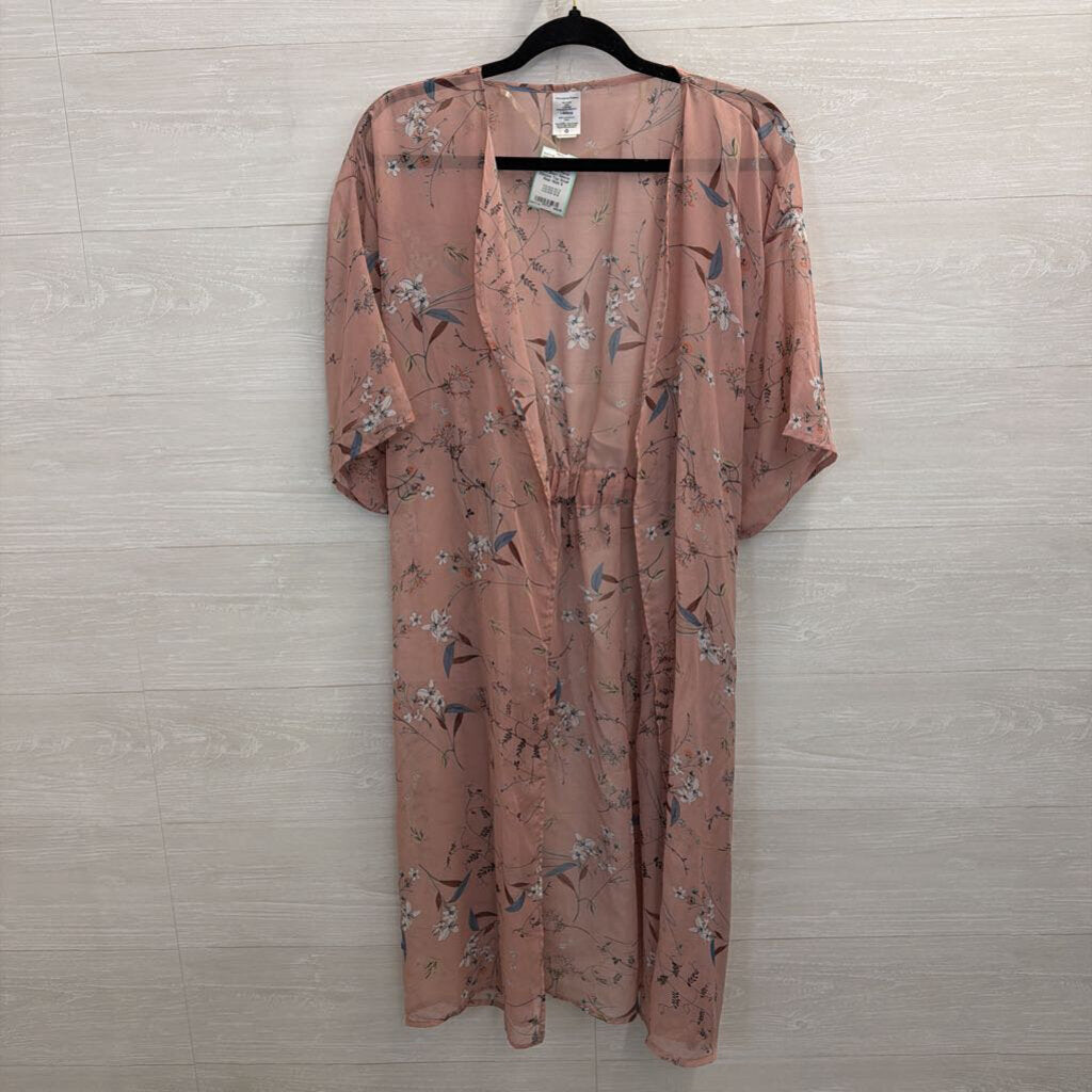 Pink/ Multi Floral Print Short Sleeve Kimono Top Small