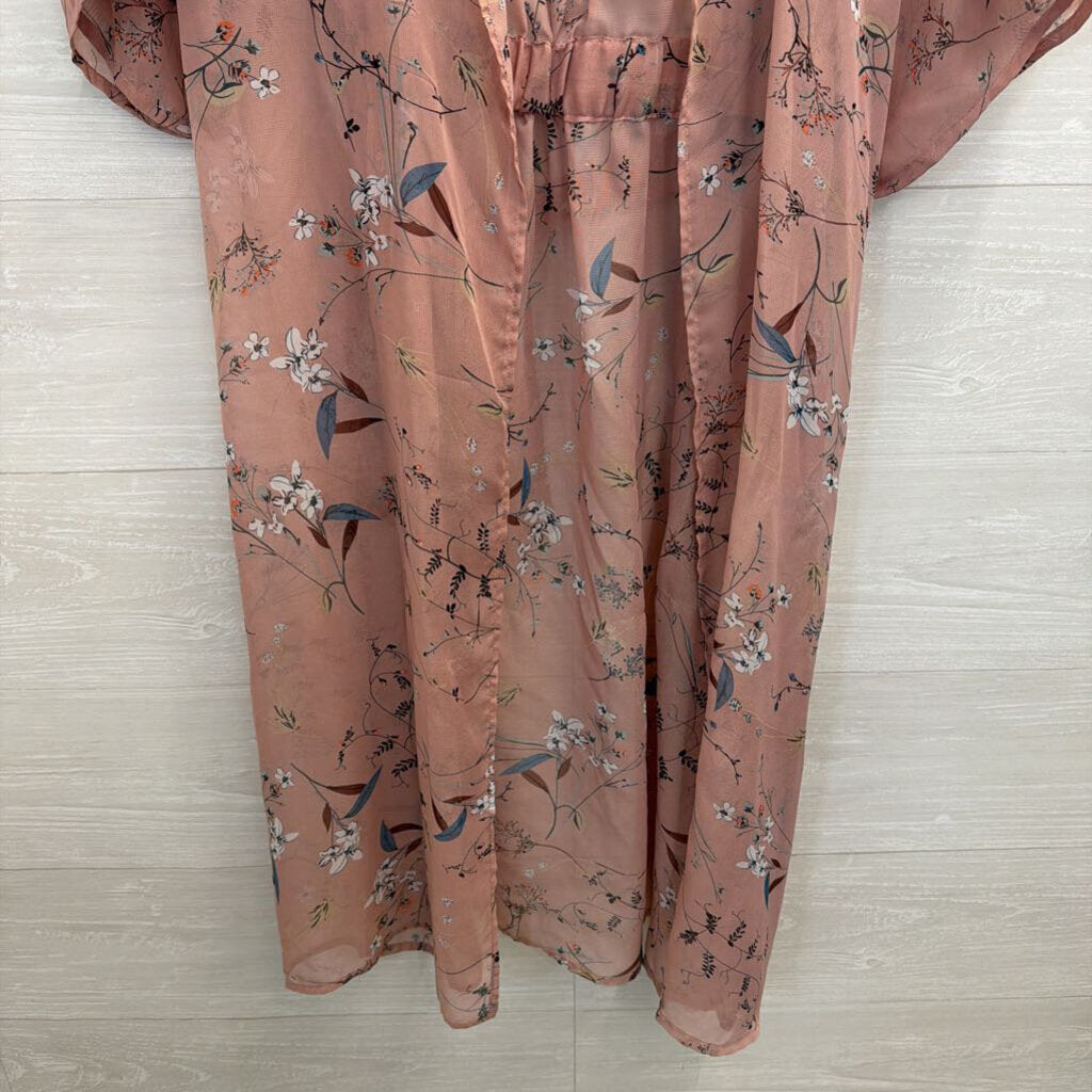 Pink/ Multi Floral Print Short Sleeve Kimono Top Small