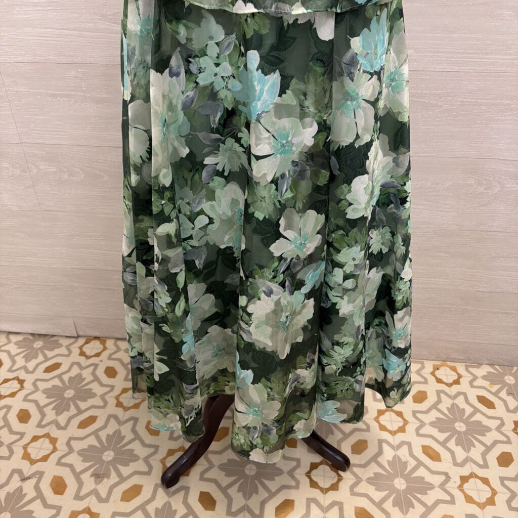 Shoshanna Green Floral Strapless Peplum Long Formal Dress 8