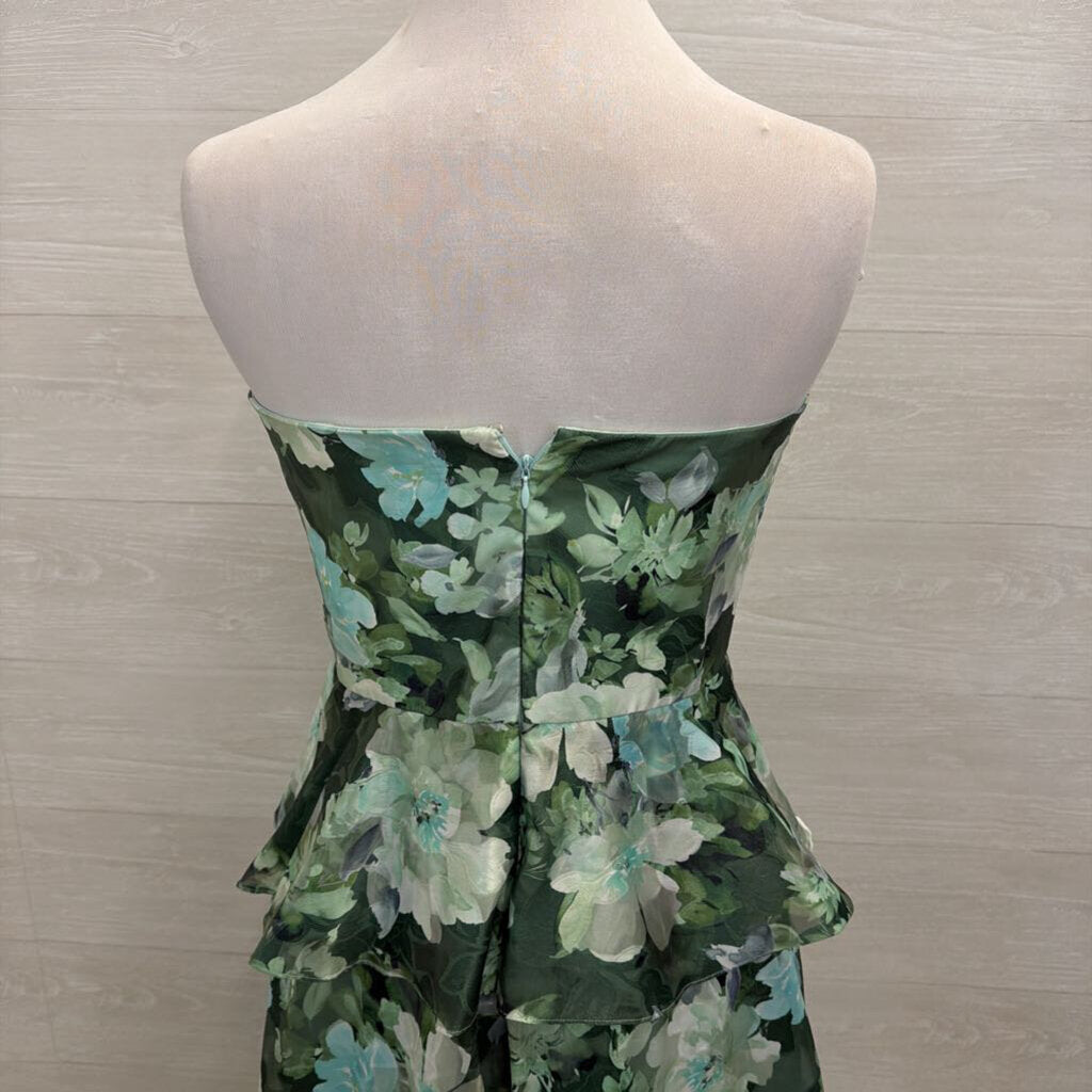 Shoshanna Green Floral Strapless Peplum Long Formal Dress 8