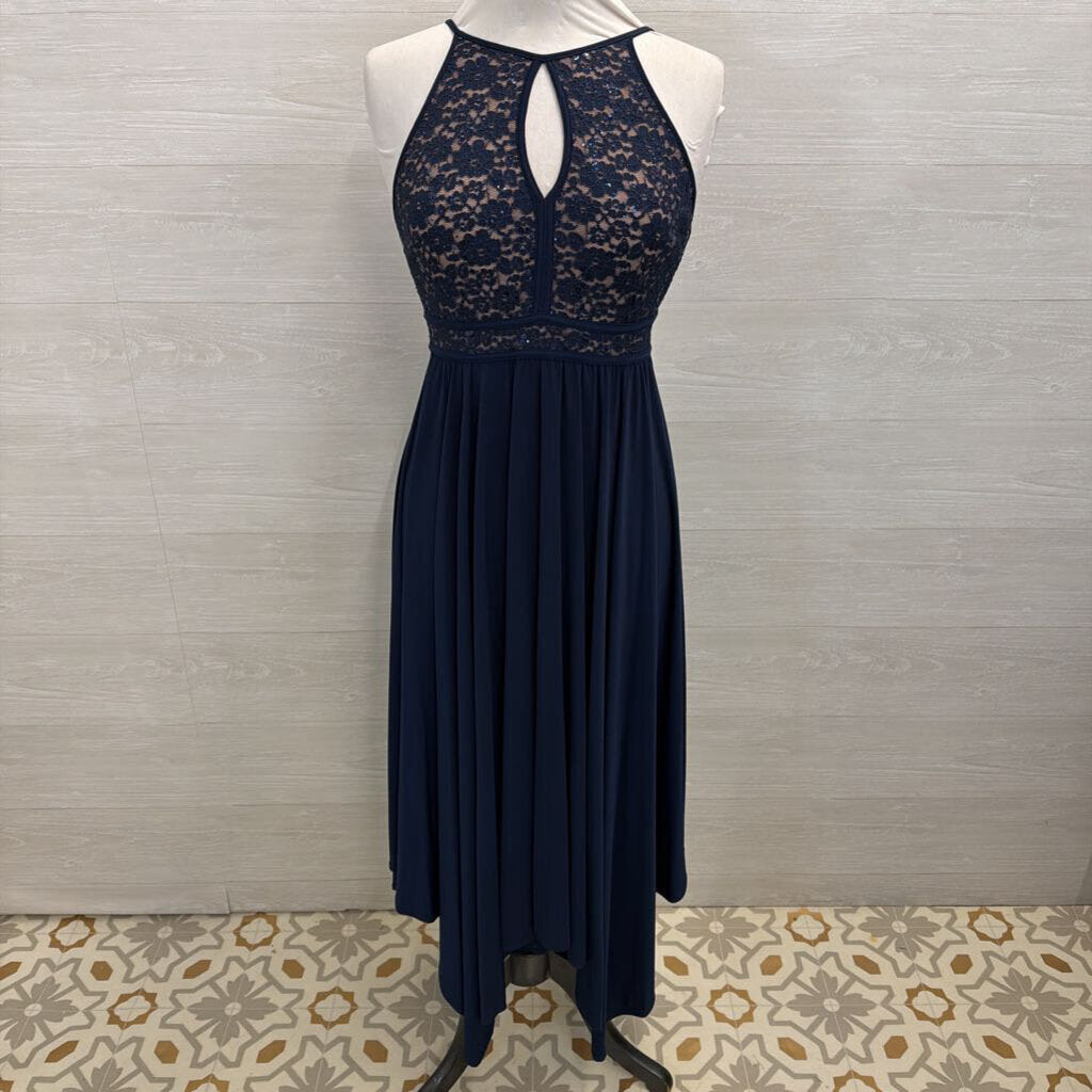 Nightway Navy Lace Top Long Formal Dress 4