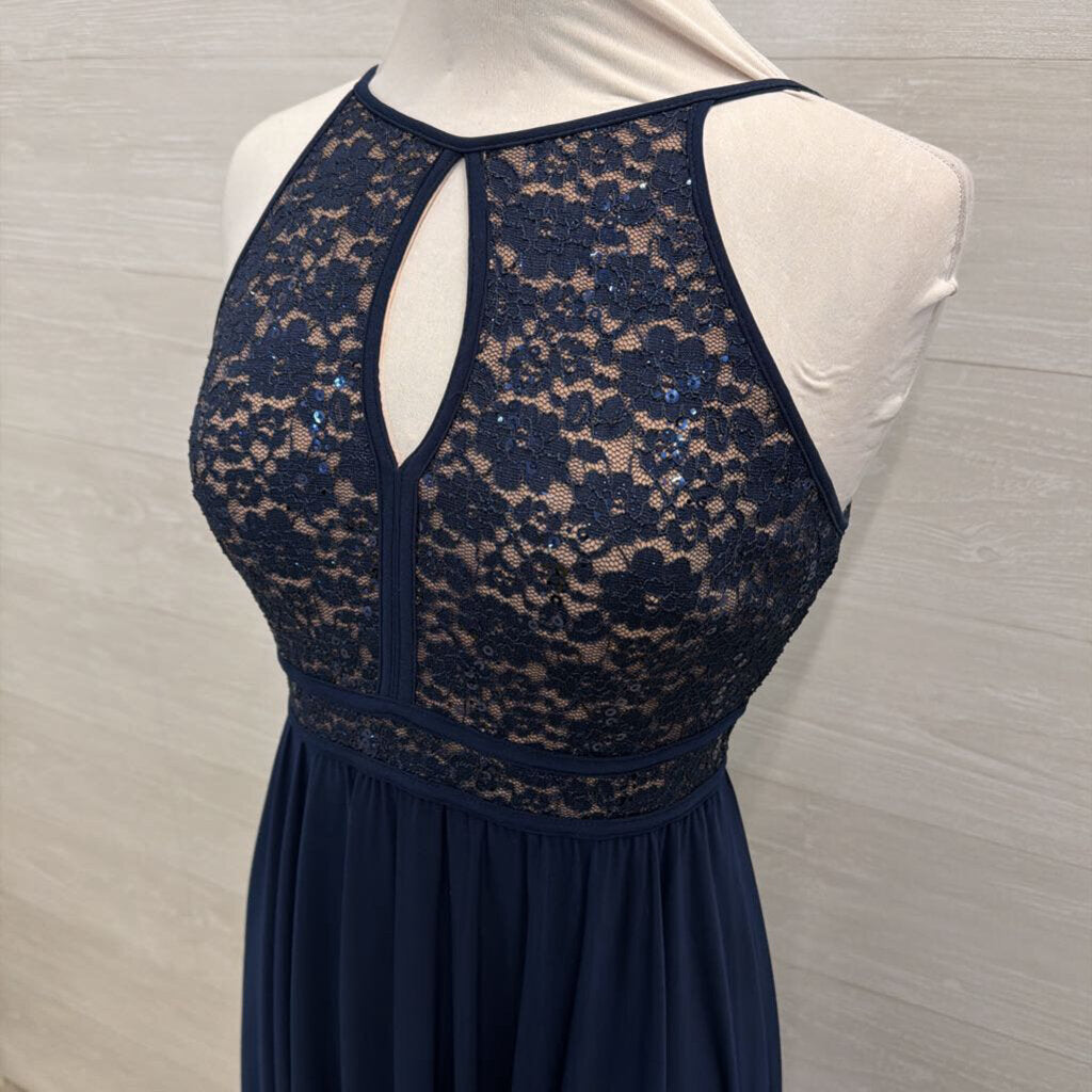 Nightway Navy Lace Top Long Formal Dress 4