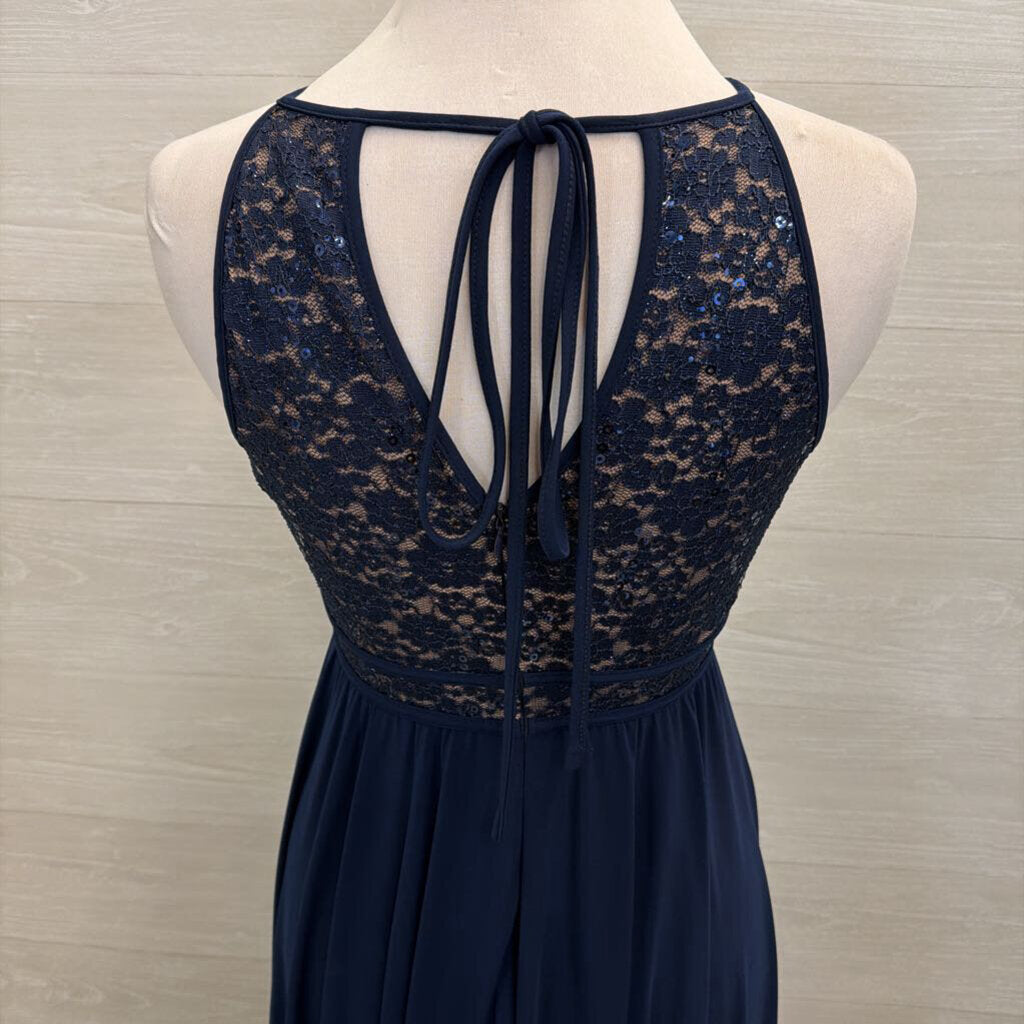 Nightway Navy Lace Top Long Formal Dress 4