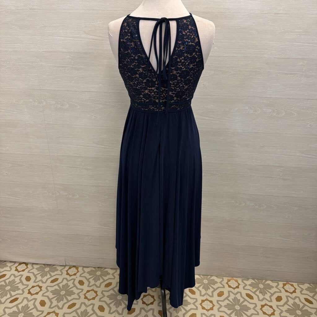 Nightway Navy Lace Top Long Formal Dress 4