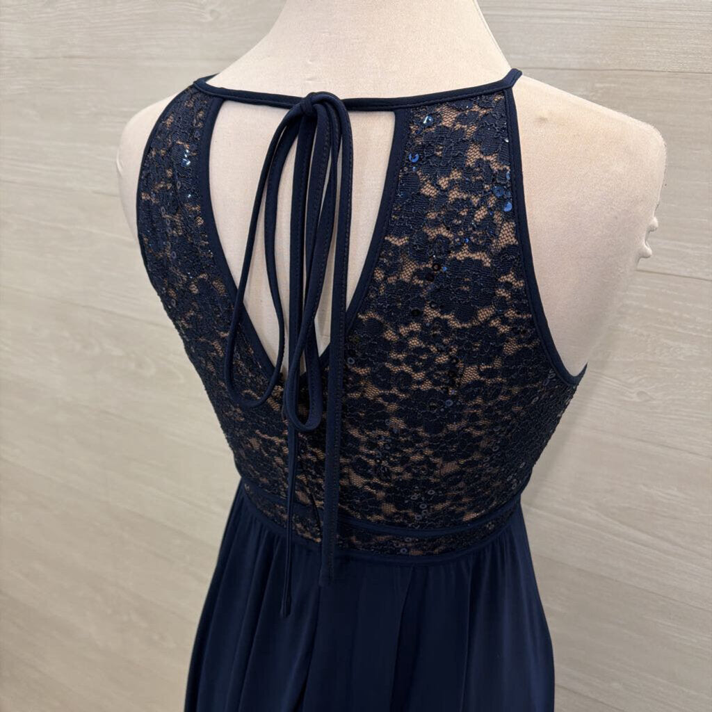 Nightway Navy Lace Top Long Formal Dress 4
