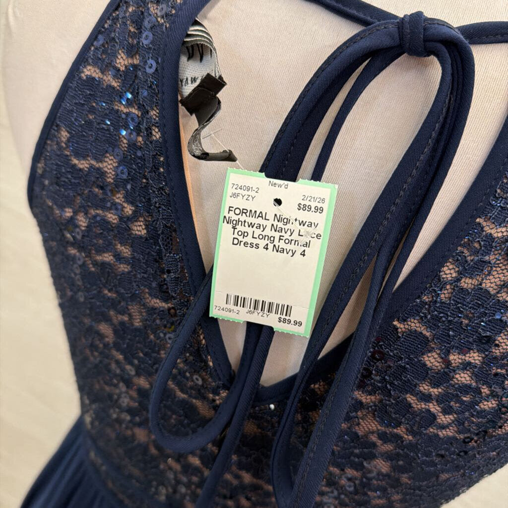 Nightway Navy Lace Top Long Formal Dress 4