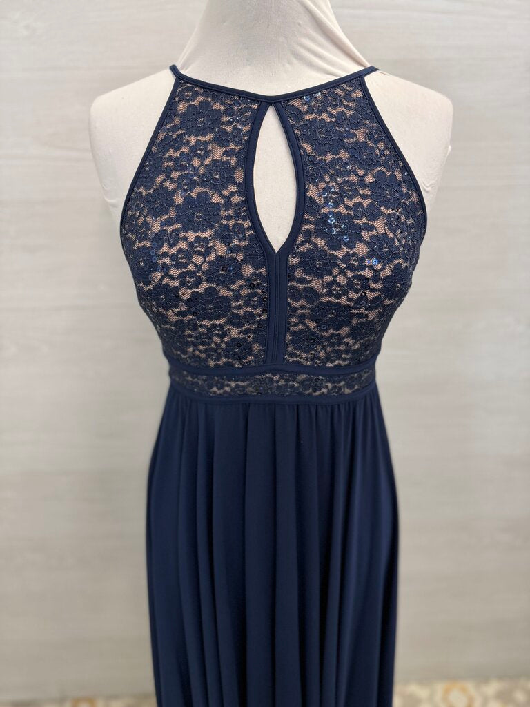 Nightway Navy Lace Top Long Formal Dress 4