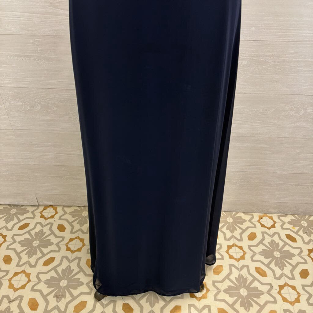 Frank Lyman Navy/ Silver Striped Off Shoulder Top Long Formal Dress Medium