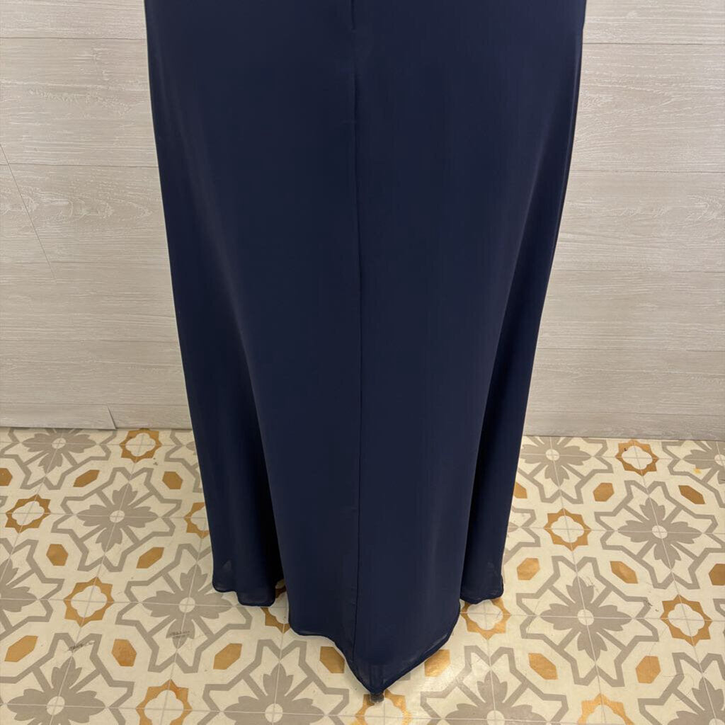 Frank Lyman Navy/ Silver Striped Off Shoulder Top Long Formal Dress Medium