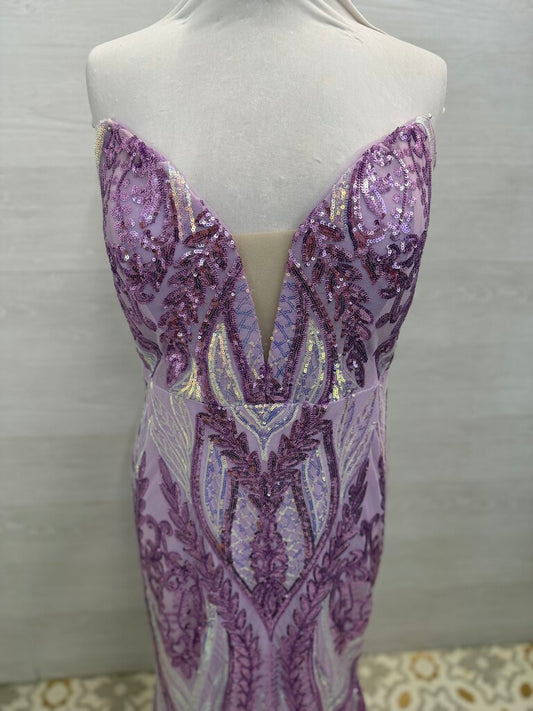 Clarisse Purple Sequin Print Strapless Lace Up Back Long Formal Dress 22