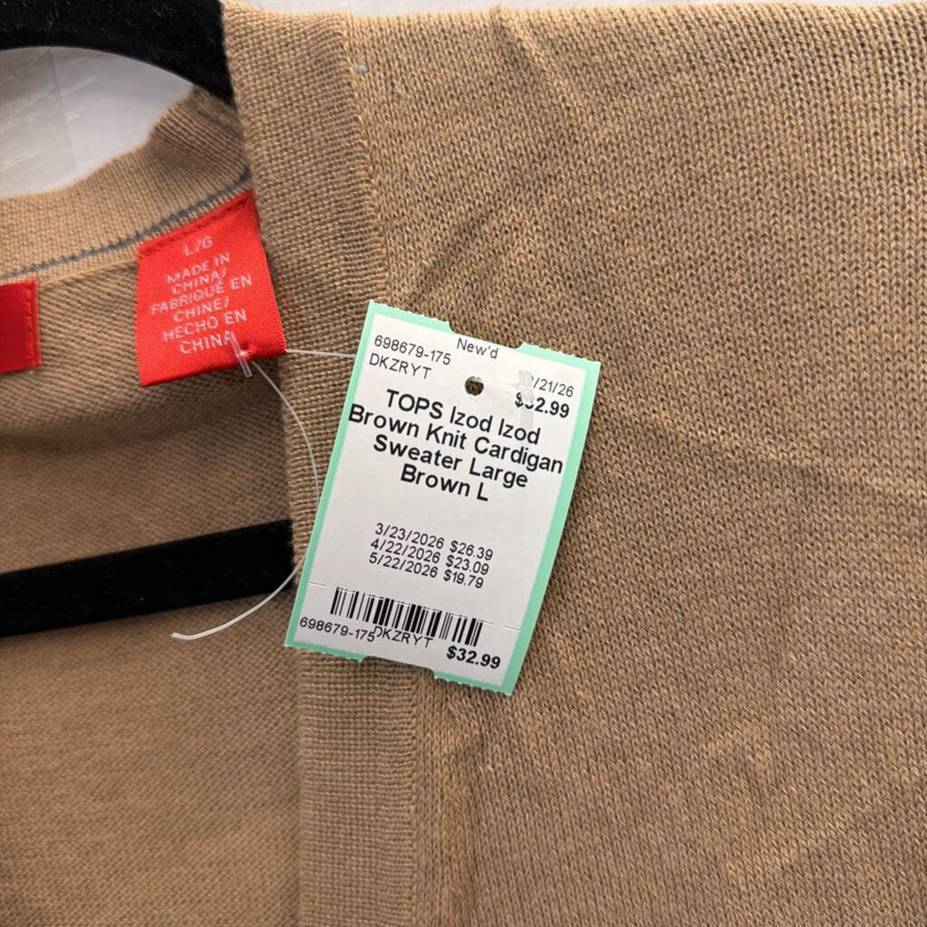 Izod Brown Knit Cardigan Sweater Large