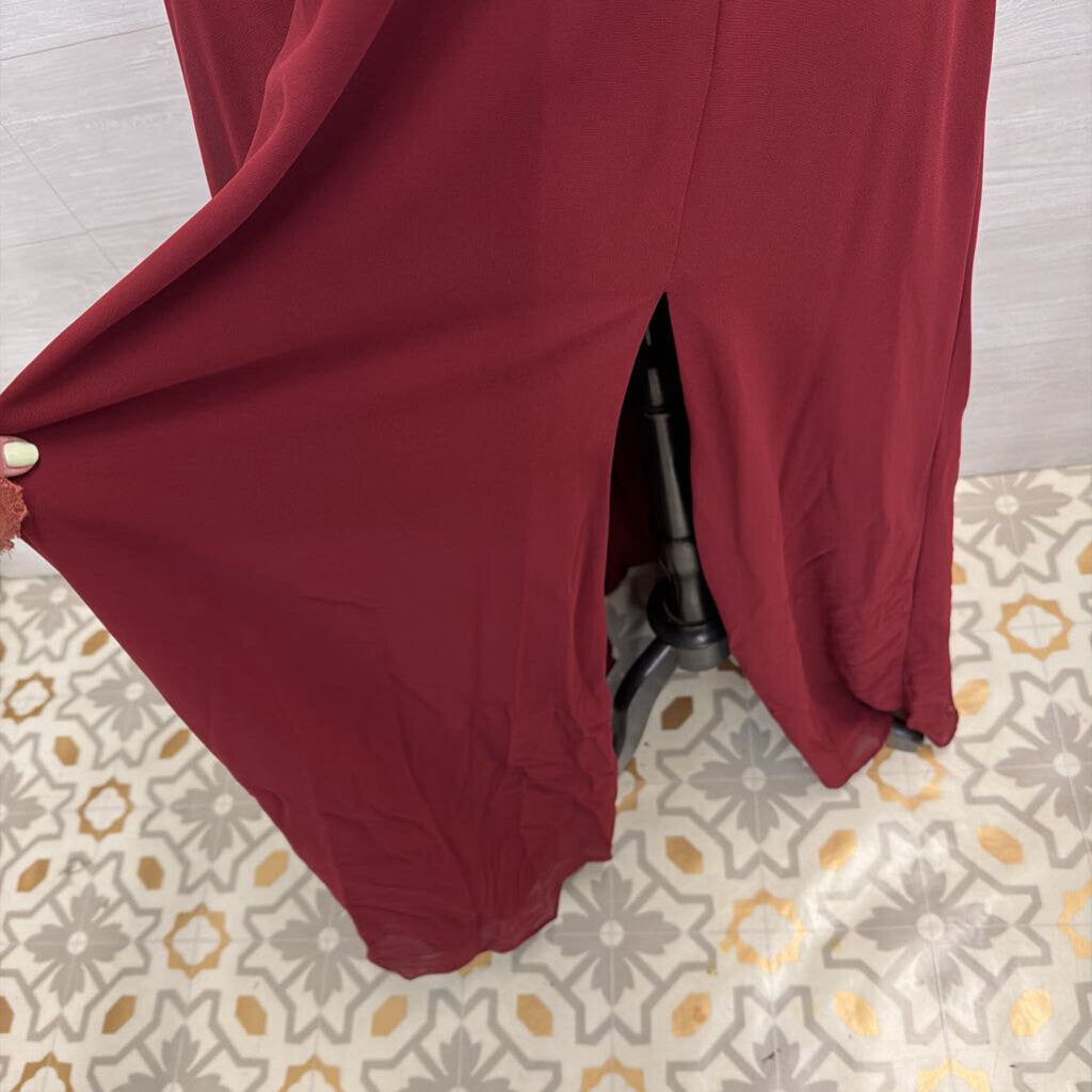 Lulus Burgundy Ruffle Top Cross Back Long Formal Dress Medium