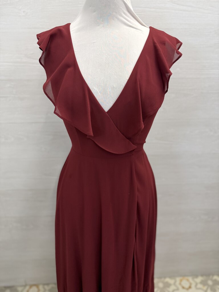 Lulus Burgundy Ruffle Top Cross Back Long Formal Dress Medium