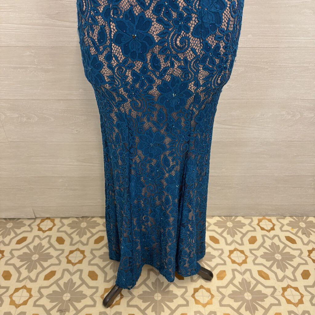 Teal/ Beige Lace 2 Piece Long Formal Dress 0