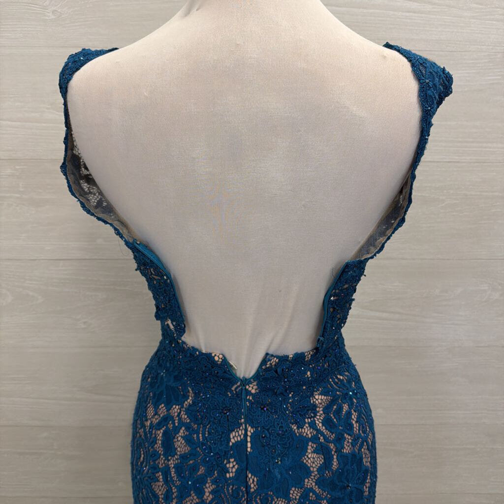 Teal/ Beige Lace 2 Piece Long Formal Dress 0