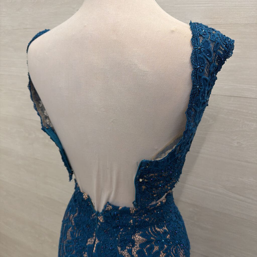Teal/ Beige Lace 2 Piece Long Formal Dress 0